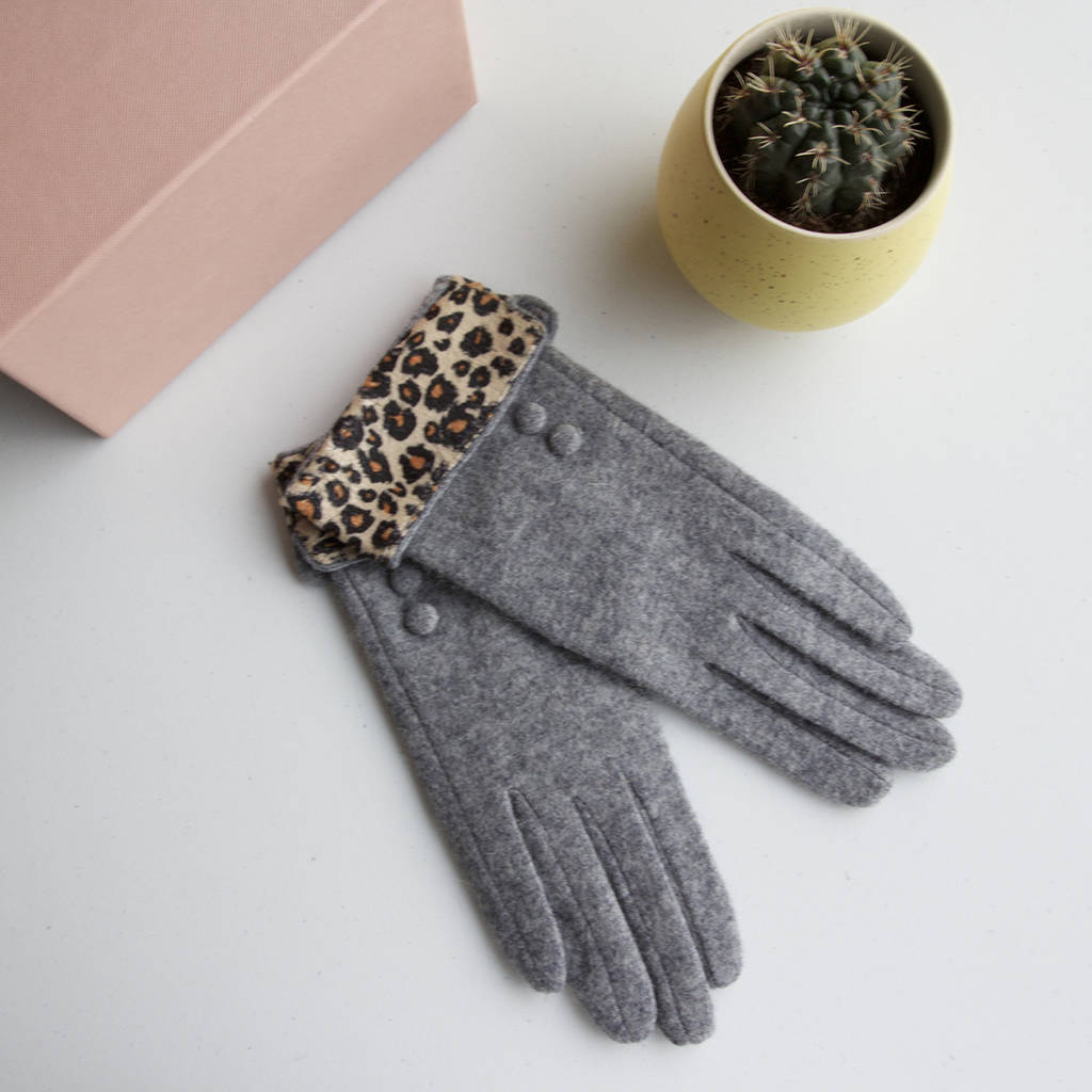 Merino Wool Touch Screen Gloves With Animal Cuff By Studio Hop