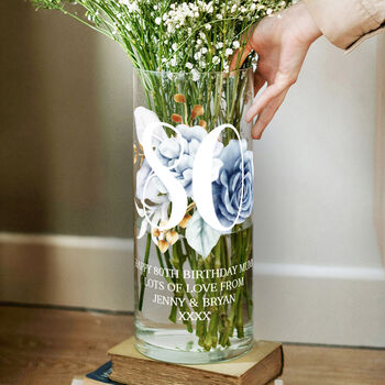 Any Age Milestone Birthday Watercolour Flowers Glass Vase, 5 of 6