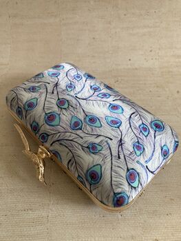 Purple Rectangular Digitally Printed Peacock Clutch, 6 of 10