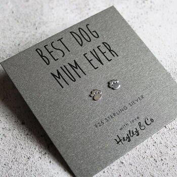 'Best Dog Mum' Sterling Silver Paw Print Earrings, 4 of 10
