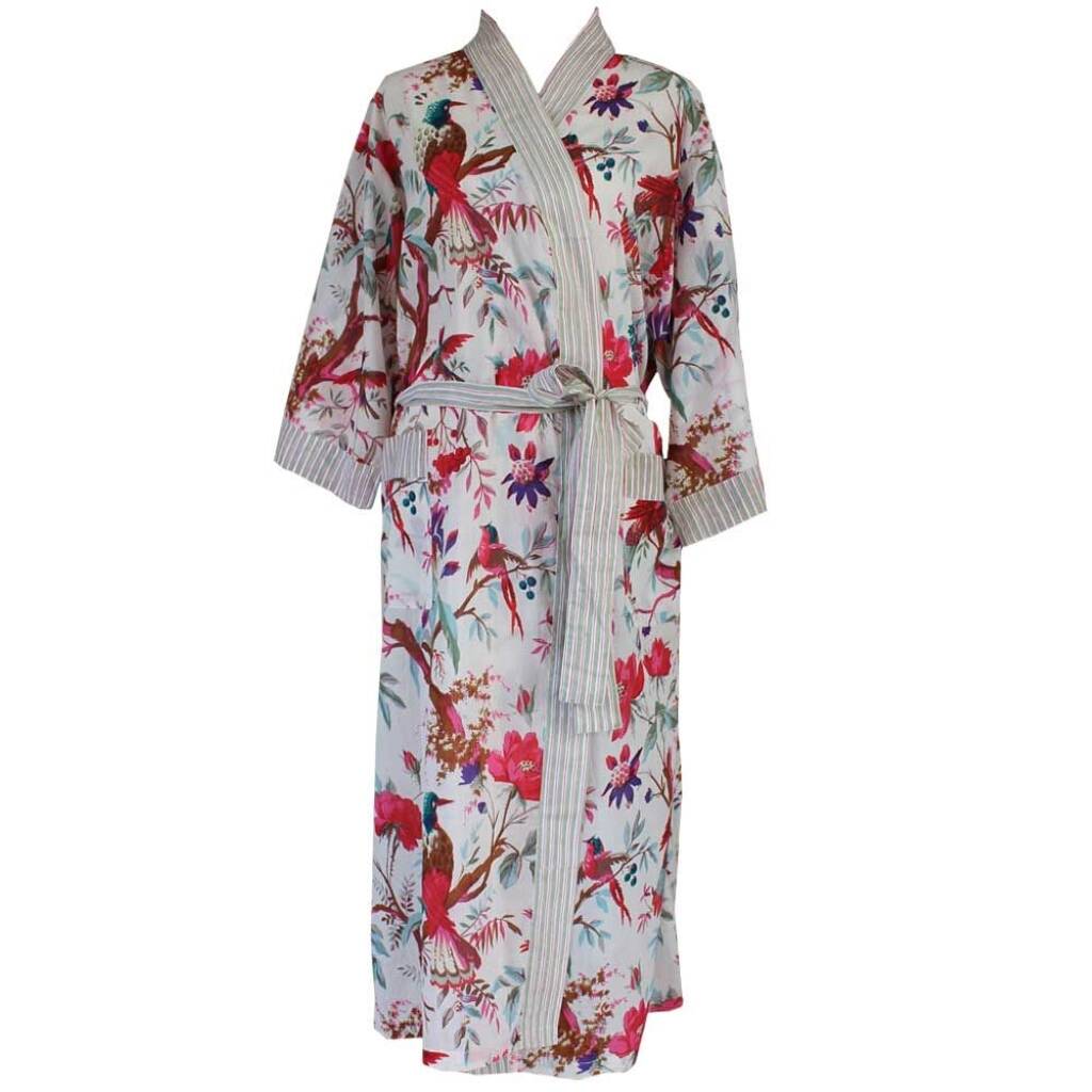 Ladies Cream Birds Of Paradise Cotton Dressing Gown By Bluebelle and Co ...