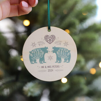 Personalised Nordic Bears First Christmas Married Bauble For Couples, 2 of 4