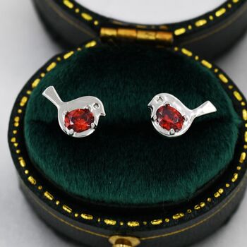 Ruby Cz Robin Bird Stud Earrings Sterling Silver, 6 of 11