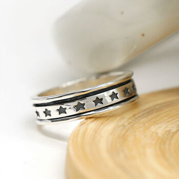 Personalised Black Star Spinner Ring In Sterling Silver, 11 of 12