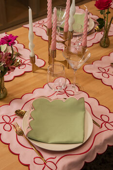 Cotton Napkins With Scallop Edge Mint/Pink • Set Of Six, 4 of 5