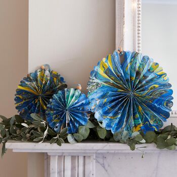 Marble Blue Paper Fan Decorations, 3 of 4