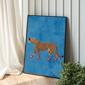 Personalised Custom Cheetah Wearing Heels Art Print, 5 of 5