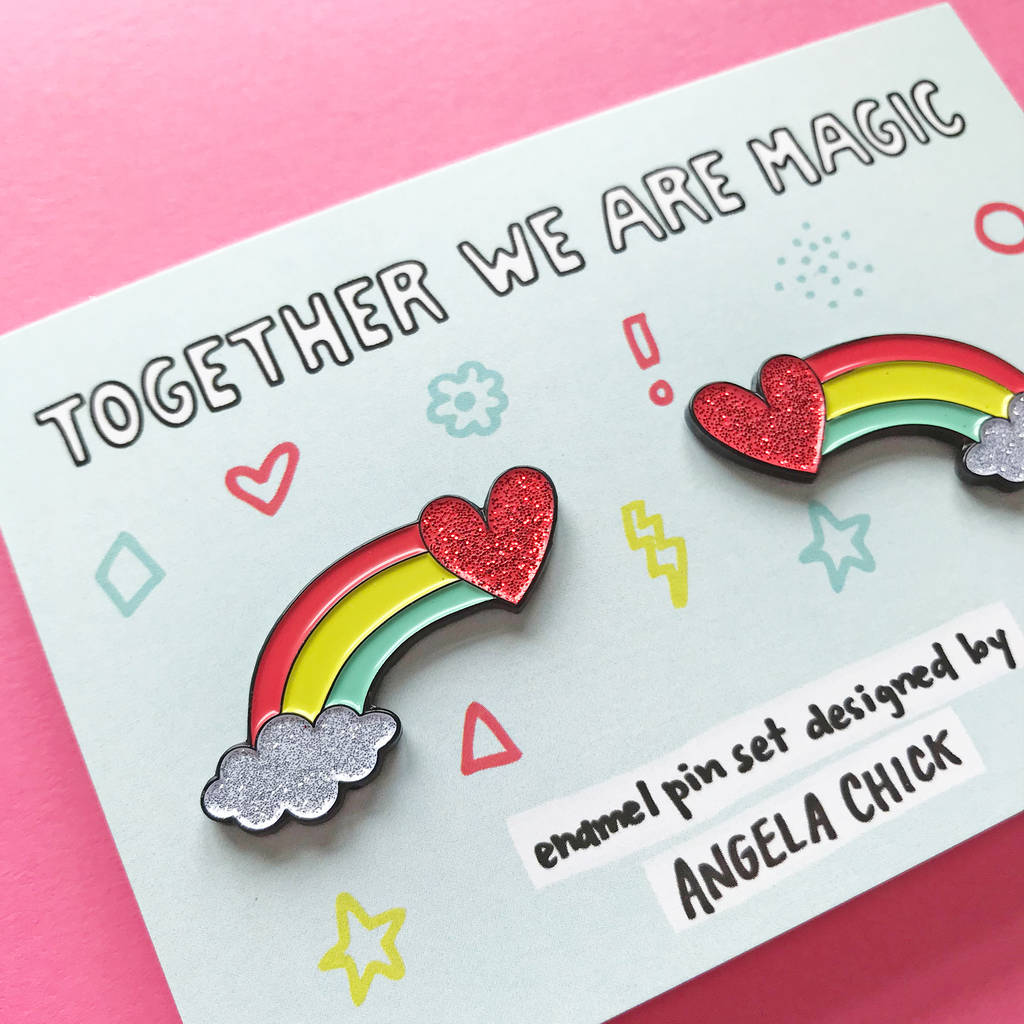 Set Of Two Rainbow Heart Pins For Best Friends By Angela Chick