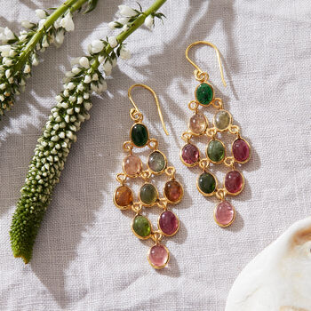 Tourmaline Gold Plated Silver Drop Earrings, 2 of 9