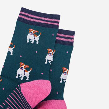 Jack Russell Terriers Dogs Bamboo Socks Women's Green, 3 of 4