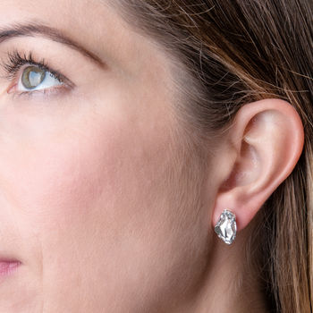 Asymmetric Bridal Stud Earrings With Swarovski Crystals, 4 of 6