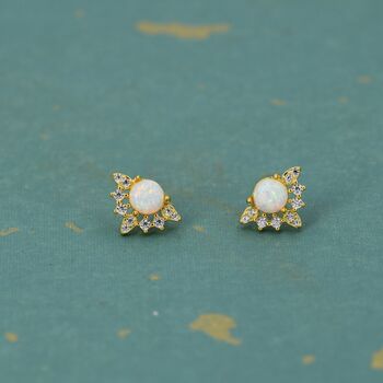 Sterling Silver Vintage White Opal Flower Cz Stud Earrings, 4 of 10