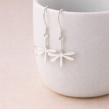Sterling Silver Hammered Dragonfly Drop Earrings – 25mm X 15mm, 3 of 8