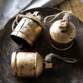 Set Of Three Antique Brass Cow Bells, 2 of 4