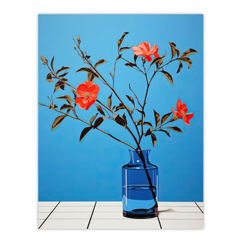 Elegant Simplicity Red Flowers Blue Vase Wall Art Print, 6 of 6