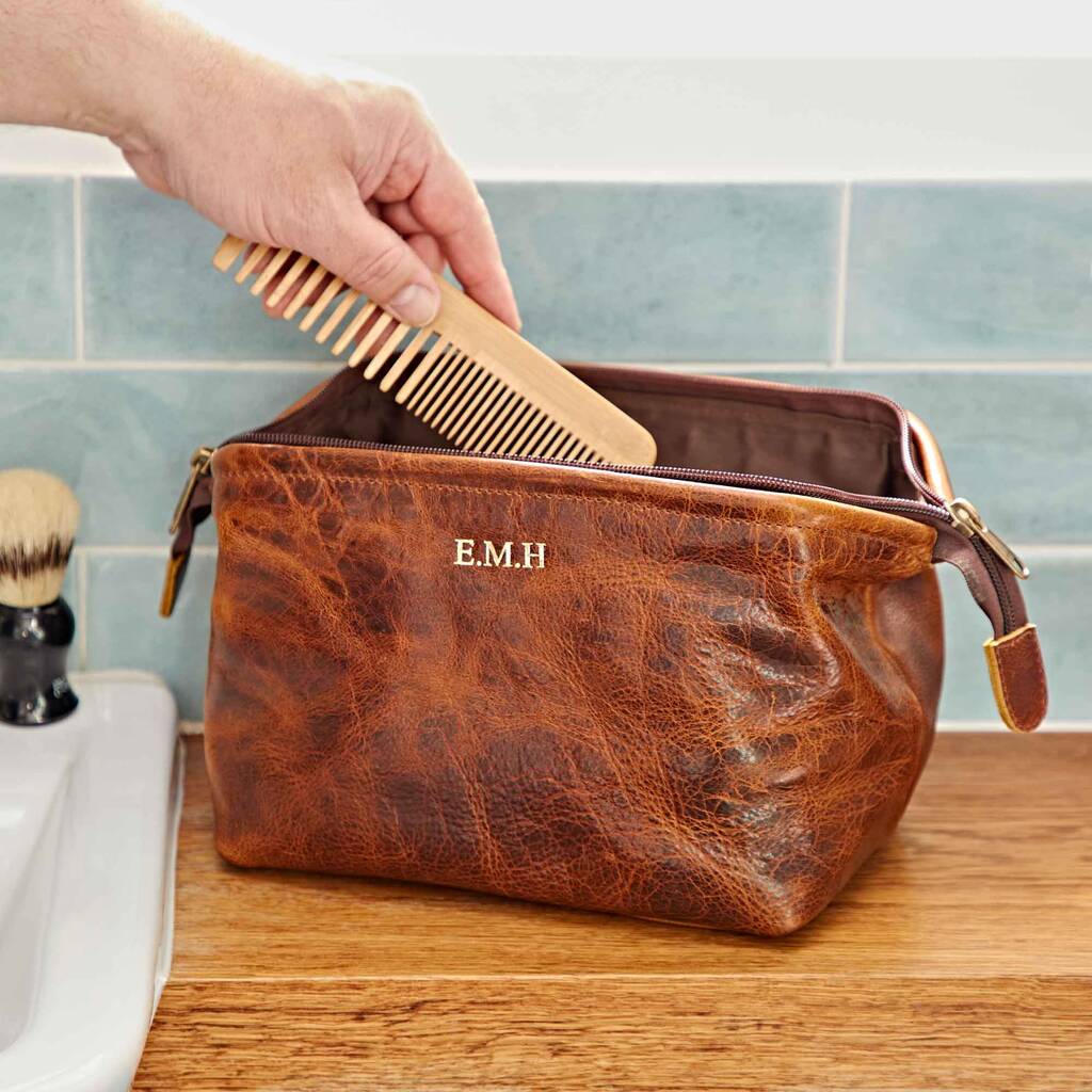 Personalised Distressed Leather Wash Bag, 1 of 6
