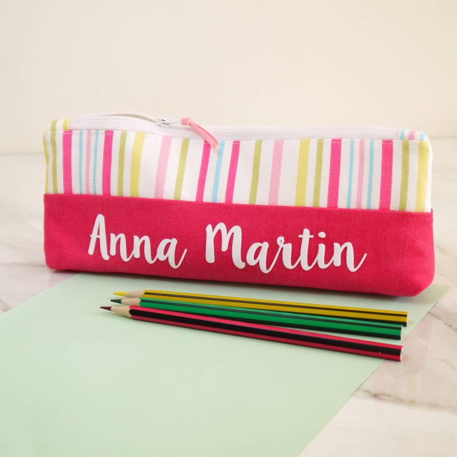 personalised striped design pencil case by jackie martin designs