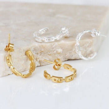 18ct Gold Plated Or Silver Chain Hoop Earrings, 2 of 6
