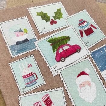 Pack Of Illustrated Christmas Postage Stamp Cards, 3 of 4