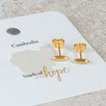 Ethical Gold Plated Rice Grain Stud Cambodia, 4 of 8