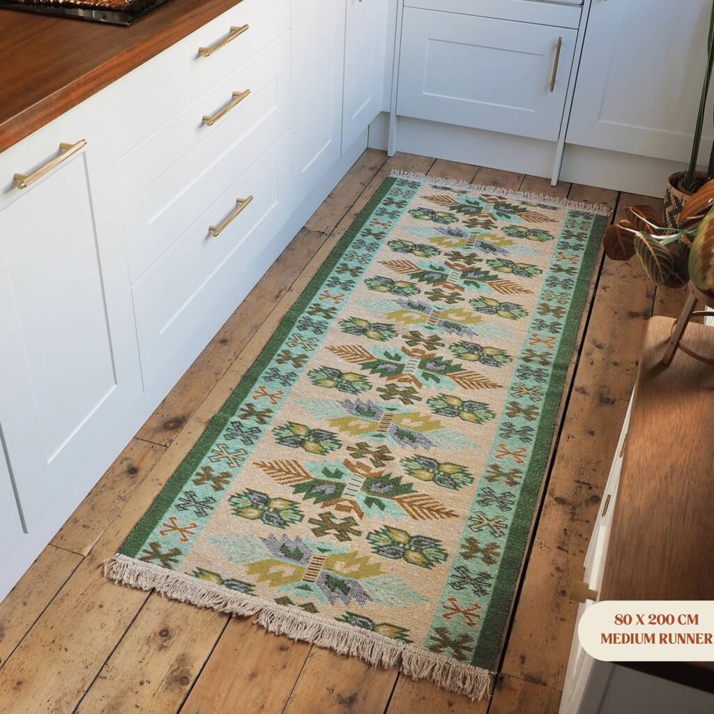 Turkish Kilim Green Leaf Runner Rug By Halcyon Daze Store