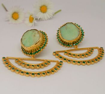 Chrysoprase And Green Onyx Gold Drop Earrings, 4 of 4