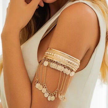Bohemian Gold Plated Coin Upper Arm Cuff, 2 of 7
