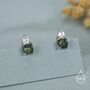 Sterling Silver Moss Agate And Cz Screw Back Stud Earrings With Ball Backs, thumbnail 7 of 12