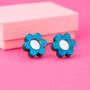 Daisy Flower Stud Earrings In Blue Pearl, thumbnail 1 of 5