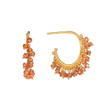 Orange Sapphire Beaded Hoop Earrings, 2 of 3