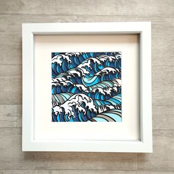 Framed Hand Made Paper Cut Wave Art, 6 of 9