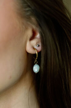 C Shape Hoop Earring With Fresh Water Pearl Drop, 2 of 3