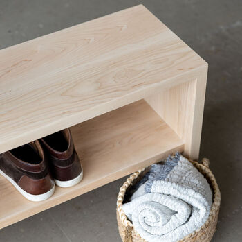 Handmade Entryway Wooden Bench With Storage Shelf, 2 of 11