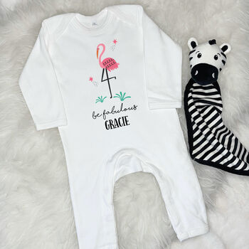 Flamingo Be Fabulous Personalised Jungle Rompersuit, 2 of 3