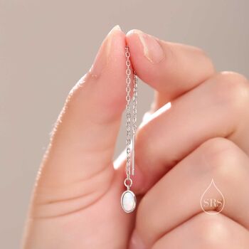 Sterling Silver Oval Opal Threader Earrings, 2 of 11