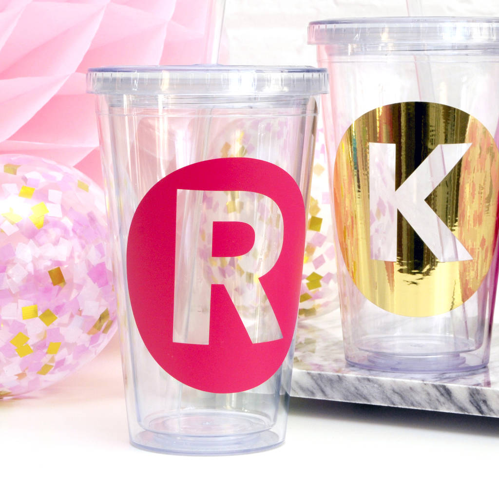 personalised circle initial drinks tumbler by peach blossom
