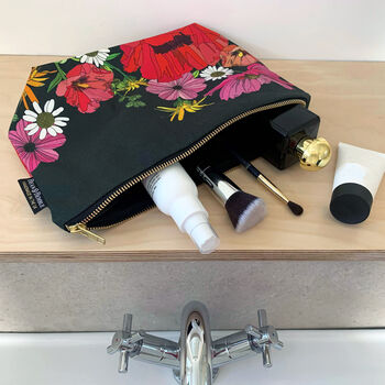 Cosmetic Bag Large Washable Makeup Pouch Black Poppies, 4 of 10