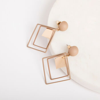 Matt Brown And Gold Colour Double Diamond Drop Earrings, 2 of 3