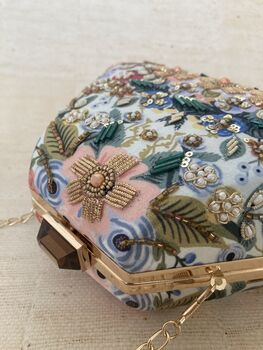 Multicoloured Blue Handcrafted Pearl Floral Clutch Bag, 10 of 10