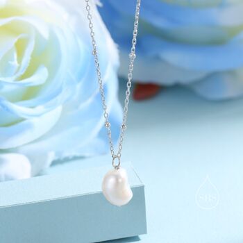 Sterling Silver Genuine Baroque Pearl Pendant Necklace, 7 of 12