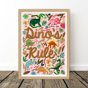 Pink Dinousaur Dino's Rule! Art Print, 4 of 7