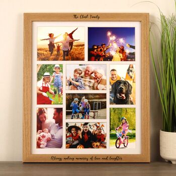 Personalised Solid Oak Nine Aperture Photo Frame With Mount, 2 of 6