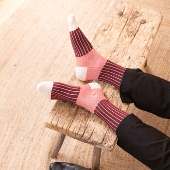 Oxford Stripe Burgundy Luxury Crew And Trainer Men Socks, 4 of 5