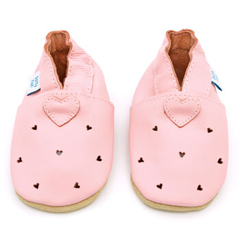 Dotty Fish Pink Cut Out Hearts Soft Leather Baby Shoes With Barefoot Soles, 5 of 7