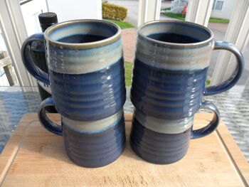 Set Of Four Reactive Glaze Brûlée Mugs In Denim, 5 of 8