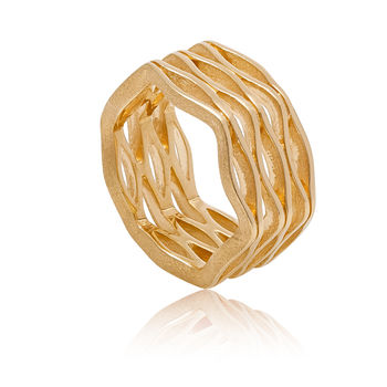 Wide Handmade Gold Ring Onda, 4 of 5
