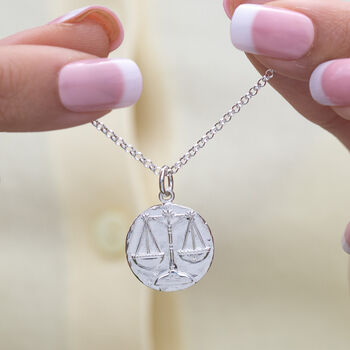 Engraved Sterling Silver Libra Zodiac Necklace, 2 of 8
