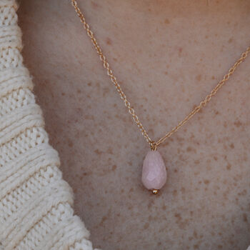 Gold Tone Rose Quartz Crystal Pendant Necklace, 3 of 5