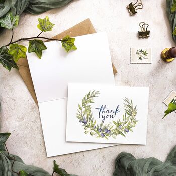Olive Floral Thank You Cards And Envelopes, 2 of 2