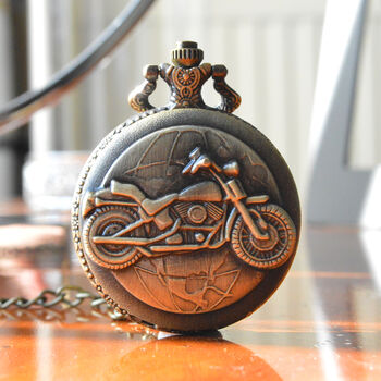 Personalised Bronze Pocket Watch With Motorbike Design, 2 of 6